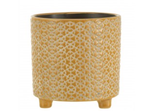 Okrový keramický obal na květináč na nožičkách Flower ochre - Ø16*16cm
