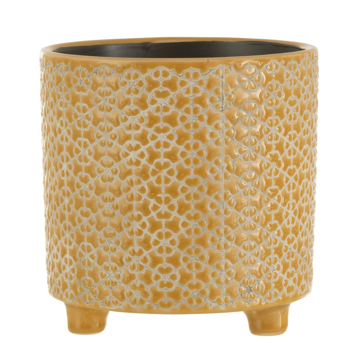 Okrový keramický obal na květináč na nožičkách Flower ochre - Ø16*16cm