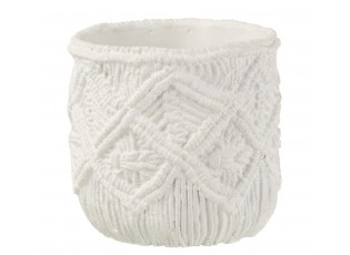 Bílý cementový květináč s drhaným vzorem Scrubb - Ø16*14 cm