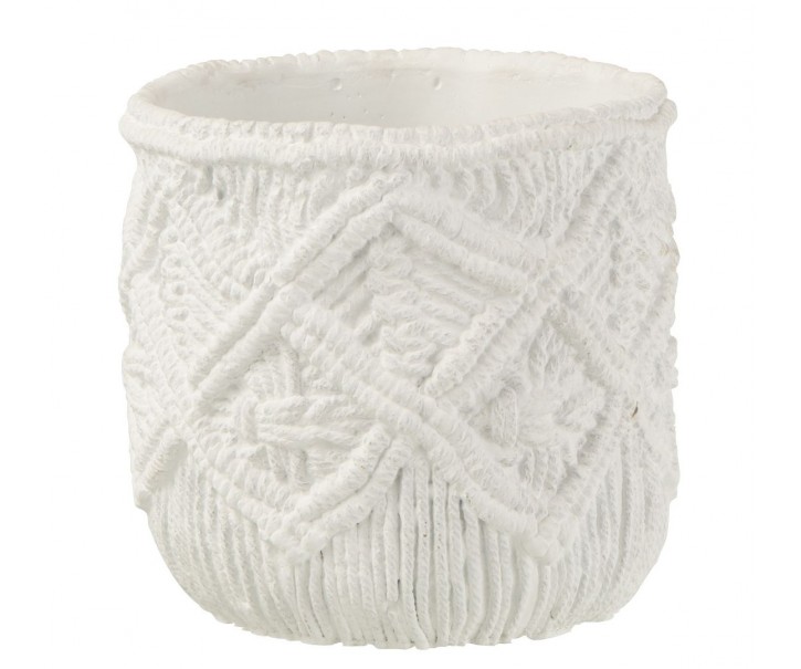 Bílý cementový květináč s drhaným vzorem - Ø16*14 cm J-Line by Jolipa
