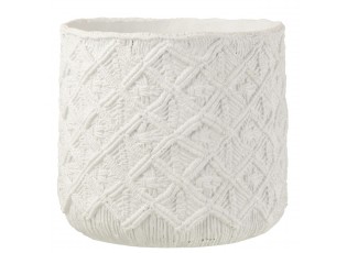 Bílý cementový květináč s drhaným vzorem Scrubb - Ø33*30 cm