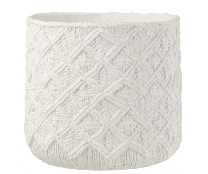 Bílý cementový květináč s drhaným vzorem Scrubb - Ø33*30 cm J-Line by Jolipa