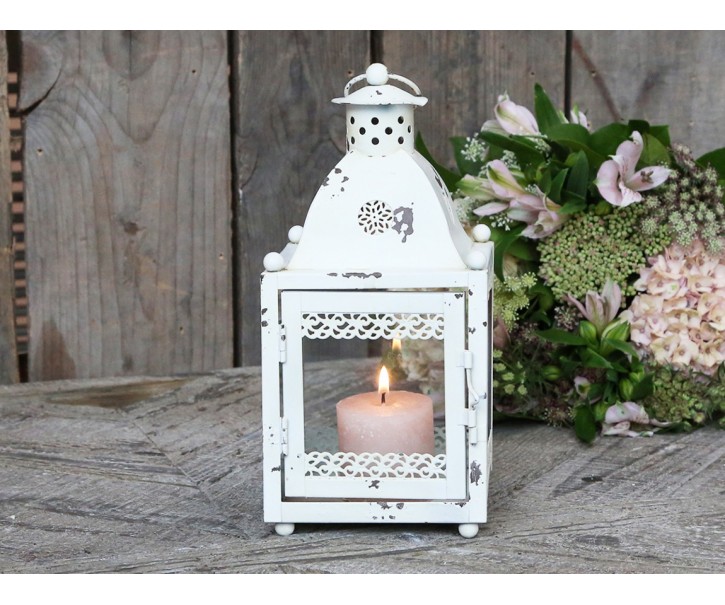 Krémová antik kovová lucerna Lasien - 11*11*24cm Chic Antique