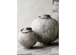 Champagne antik kovová kulatá lucerna Stion - Ø24 *25 cm