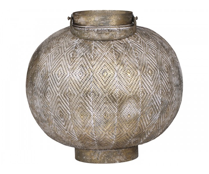 Champagne antik kovová kulatá lucerna Stion - Ø24 *25 cm Chic Antique
