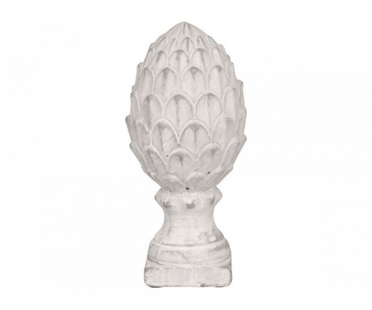 Krémová antik cementová dekorace šiška na podstavci Pine - 20 cm Chic Antique