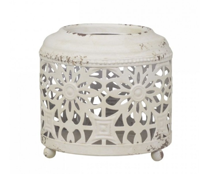 Krémová antik kovová lucerna Fleur-de-wire - Ø13 *12cm