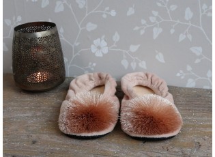 Champagne nazouvací pantofle s bambulkami Pompom - 39/40