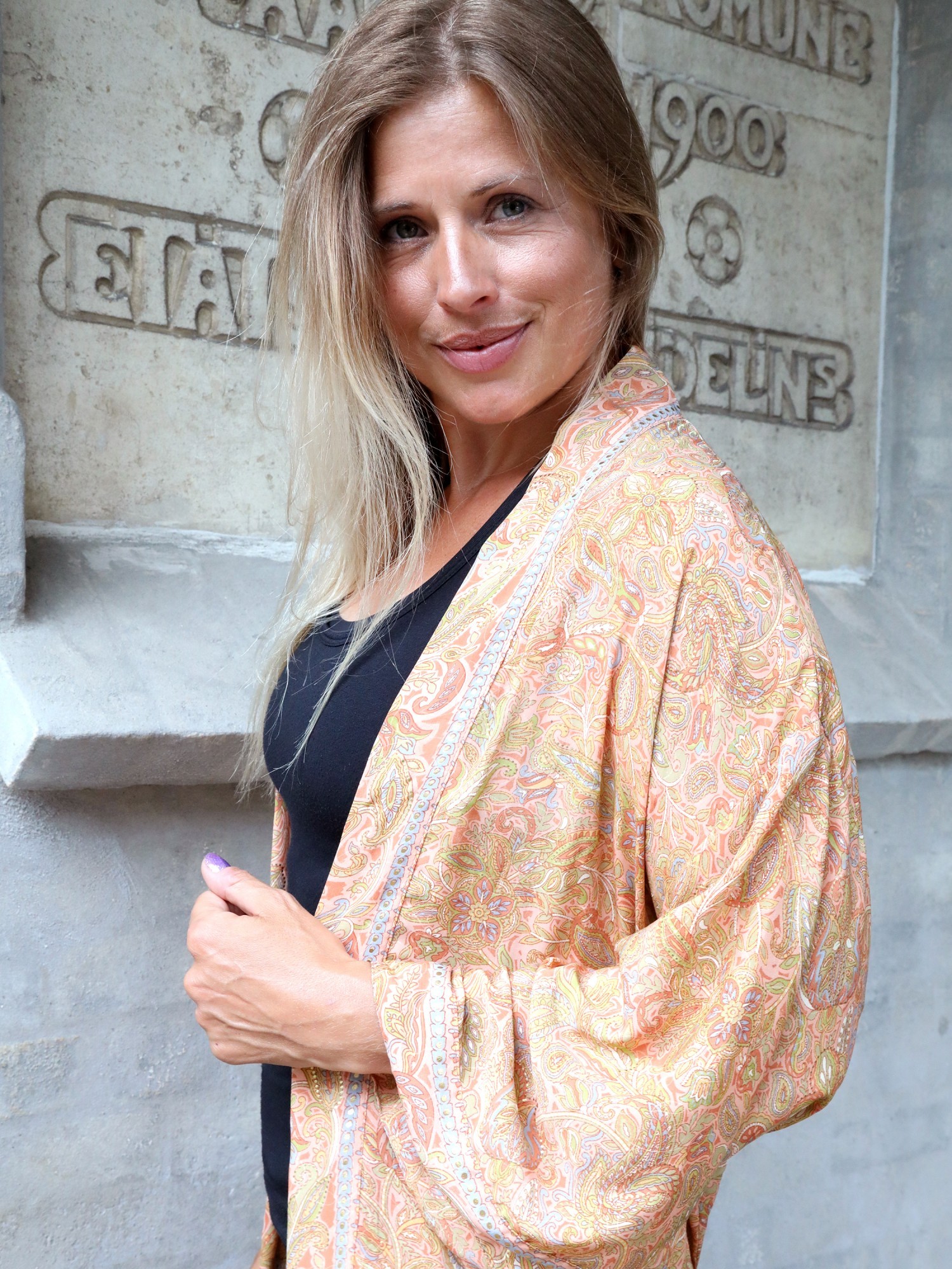 Lososové kimono / župan s květovaným vzorem Floral Print - one size
