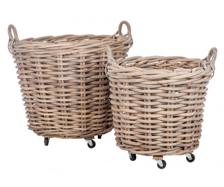 Sada 2 ratanových košů na kolečkách - Ø 75*60 cm J-Line by Jolipa