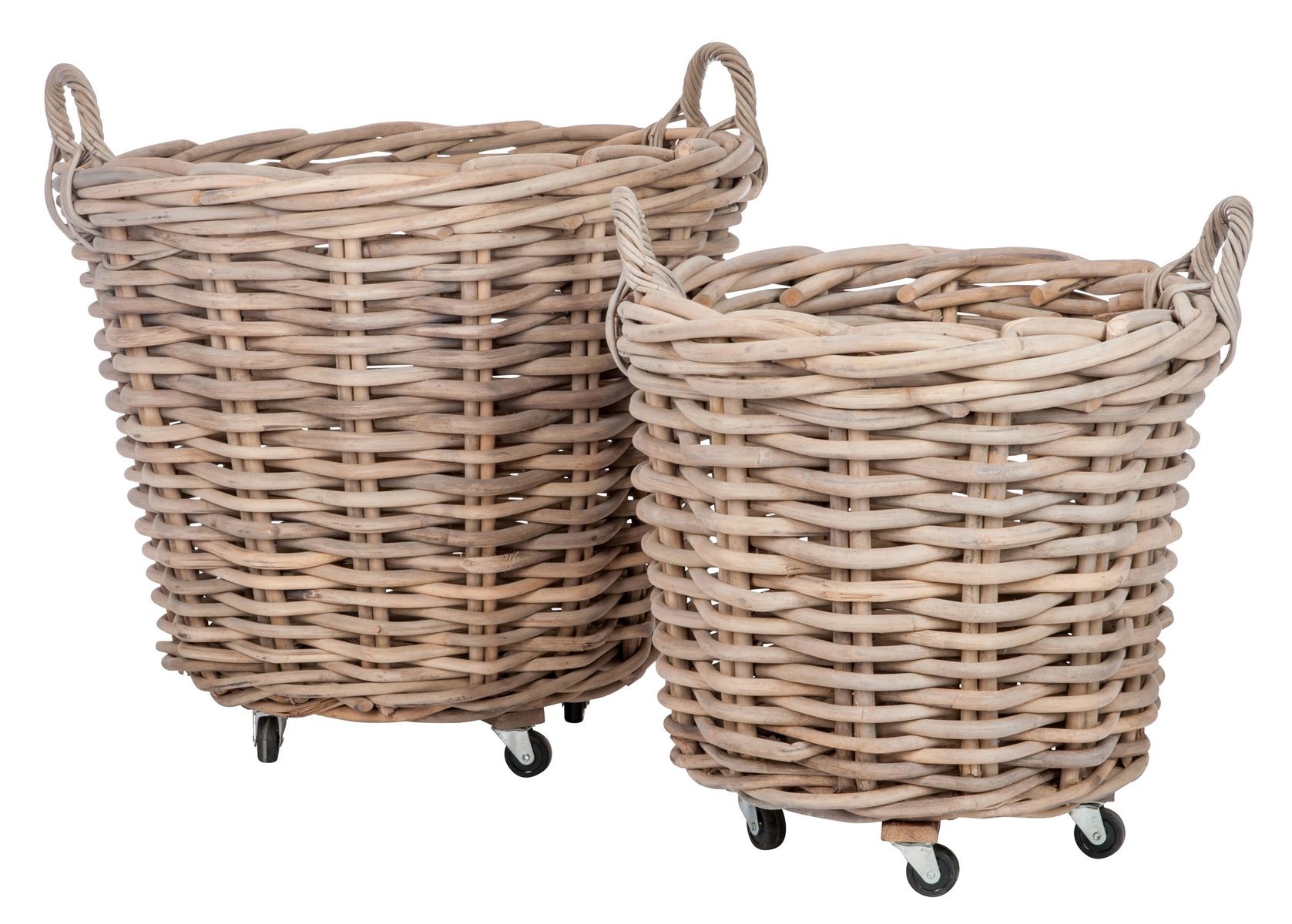 Sada 2 ratanových košů na kolečkách - Ø 75*60 cm 