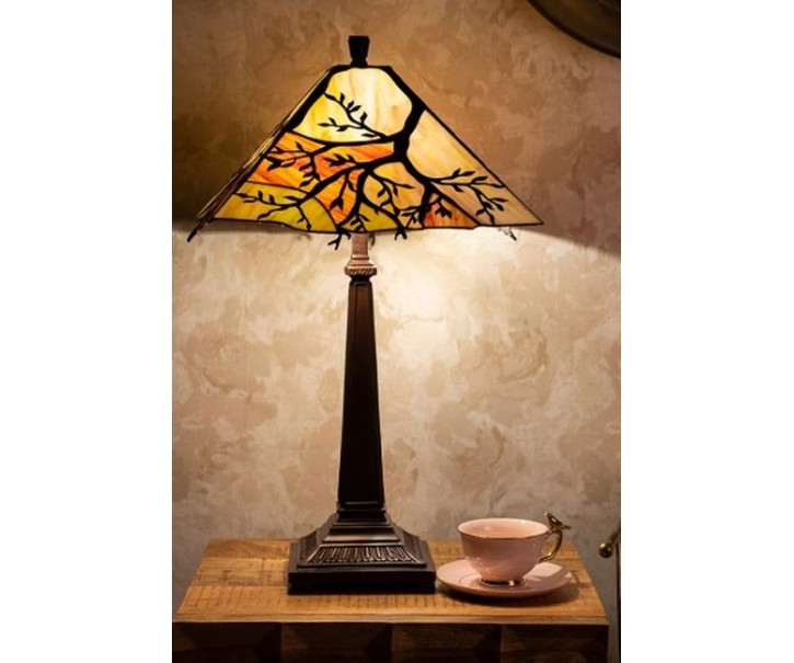 Hranatá stolní lampa Tiffany s větvemi stromu Tree - Ø 36*57 cm E27/max 2*60W Clayre & Eef