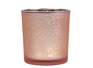 Růžovo stříbrný skleněný svícen s ornamenty Paisley vel.S - Ø 7*8cm