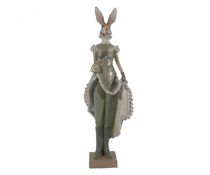Zelená dekorace zaječí dáma s kabelkou - 11*8*33 cm Clayre & Eef