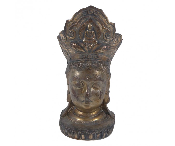 Šedo-zlatá dekorace socha hlava Buddha - 11*9*22 cm Clayre & Eef