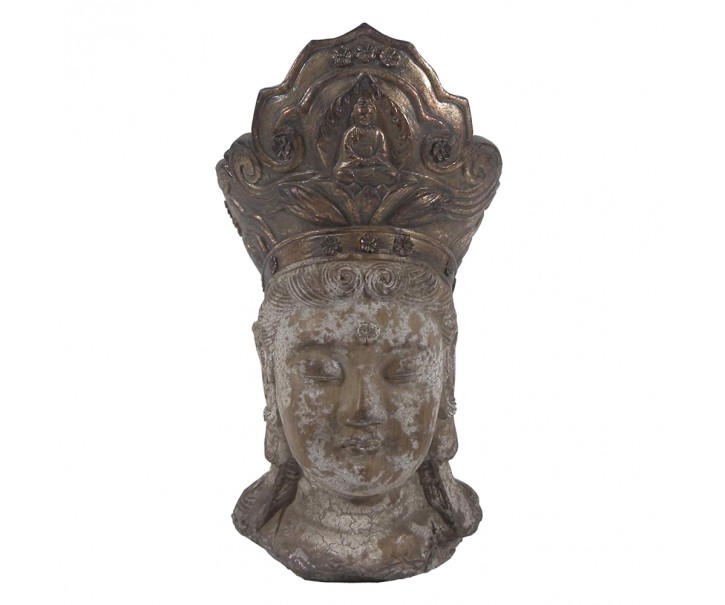 Hnědo-zlatá dekorace socha hlava Buddha - 12*9*22 cm Clayre & Eef