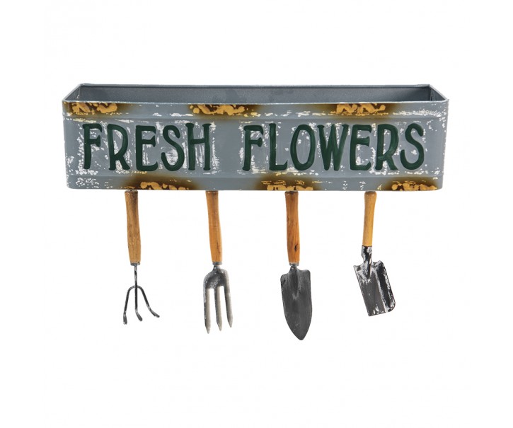 Dekorační nástěnná polička se zahradním nářadím Fresh Flowers - 56*16*29 cm Clayre & Eef