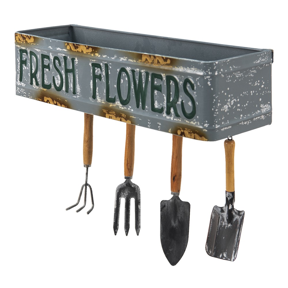 Dekorační nástěnná polička se zahradním nářadím Fresh Flowers - 56*16*29 cm Clayre & Eef Dekorační nástěnná polička se zahradním nářadím Fresh Flowers - 56*16*29 cm Clayre & Eef