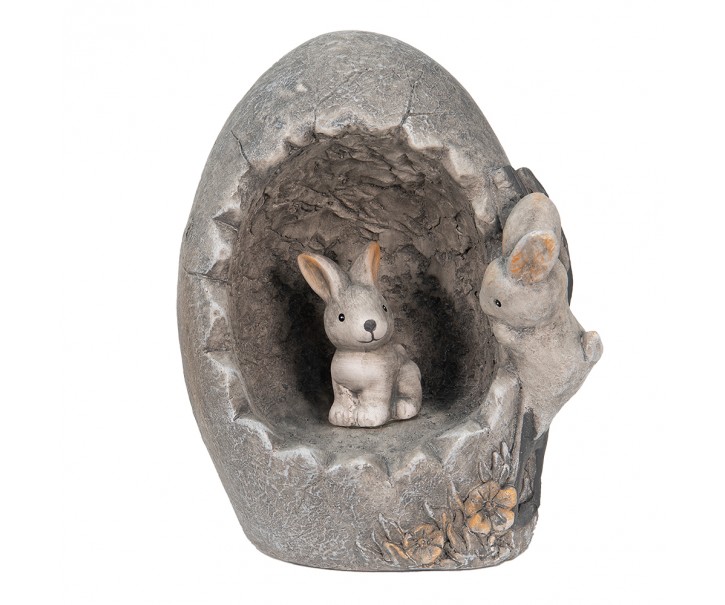 Šedá dekorace králíčci na vajíčku v dekoru kamene - 22*18*27 cm Clayre & Eef