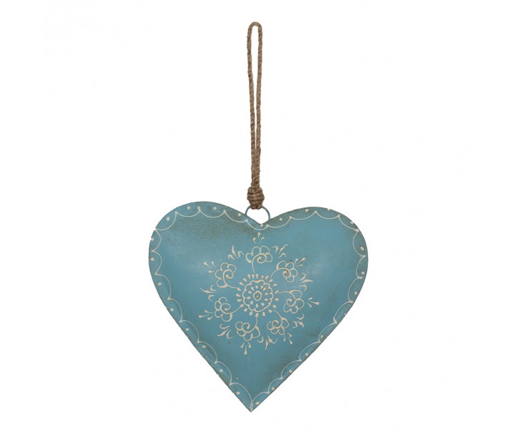 Modré závěsné kovové srdce se zdovením Heartic - 20*1*20 cm Clayre & Eef