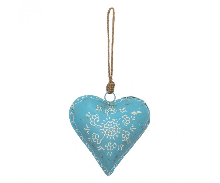 Modré závěsné kovové srdce se zdovením Heartic - 15*4*15 cm Clayre & Eef