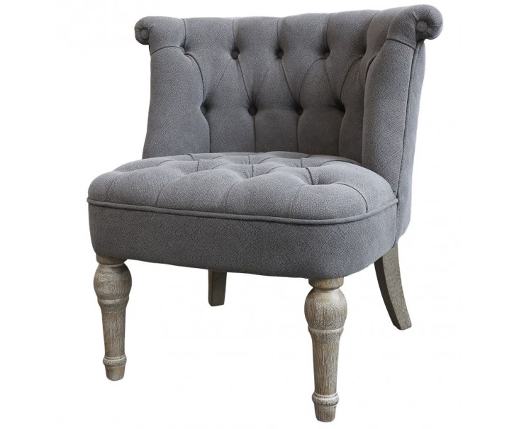 Šedé francouzské křeslo z lněné látky Lin - 67*66*71 cm Chic Antique