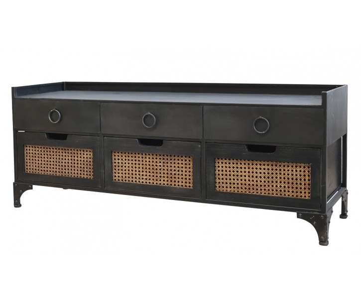 Černá dřevěná lavice s ratanovým výpletem Channie - 122*36*49cm Chic Antique