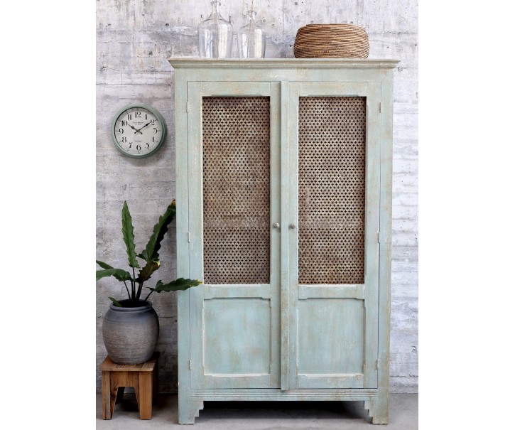 Opálová antik dřevěná skříň French antiek - 113*44*184cm Chic Antique