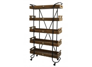 Černý kovový regál na kolečkách s dřevěnými podnosy Cart - 83*34*156cm