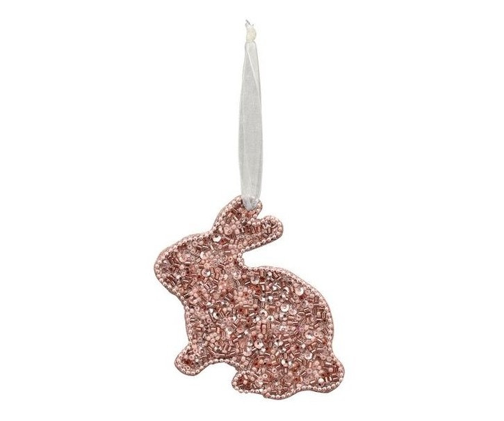 Růžový velikonoční králíček s korálky na stužce Fli - 10*8 cm Exner
