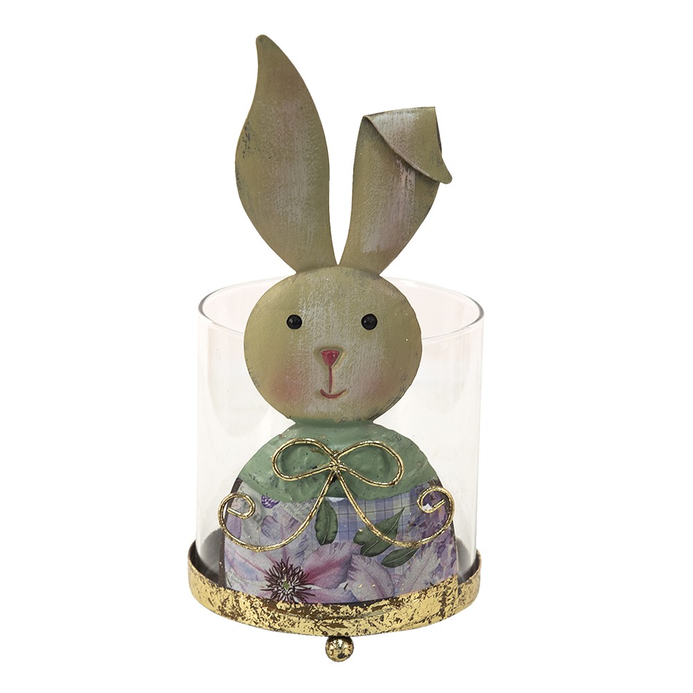Skleněný svícen na čajovku s králíčí slečnou - 11*10*22 cm Clayre & Eef Skleněný svícen na čajovku s králíčí slečnou - 11*10*22 cm Clayre & Eef