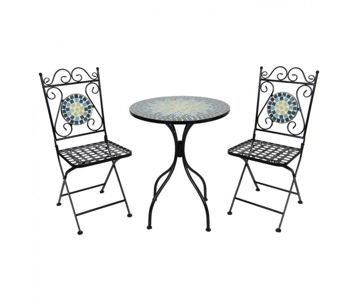 Kovový set zahradního nábytku s mozaikou Turquoise – Ø 60*72 cm / 36*35*91 cm Clayre & Eef