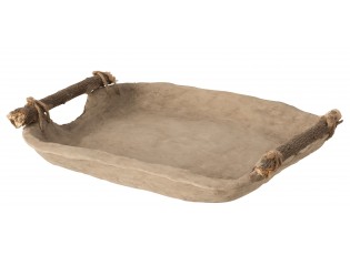 Dekorační papírový podnos s dřevěnými uchy Mache - 32*25*5 cm