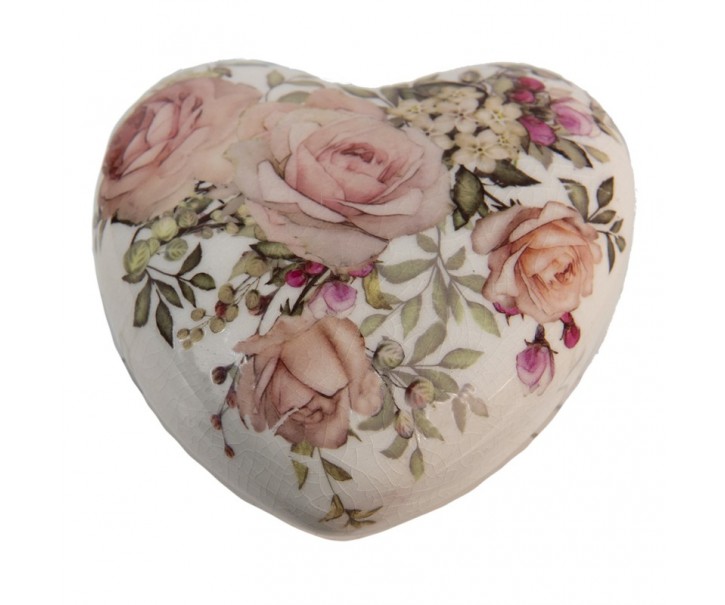 Keramické dekorační srdíčko s růžičkami Rosien - 11*11*4 cm Clayre & Eef