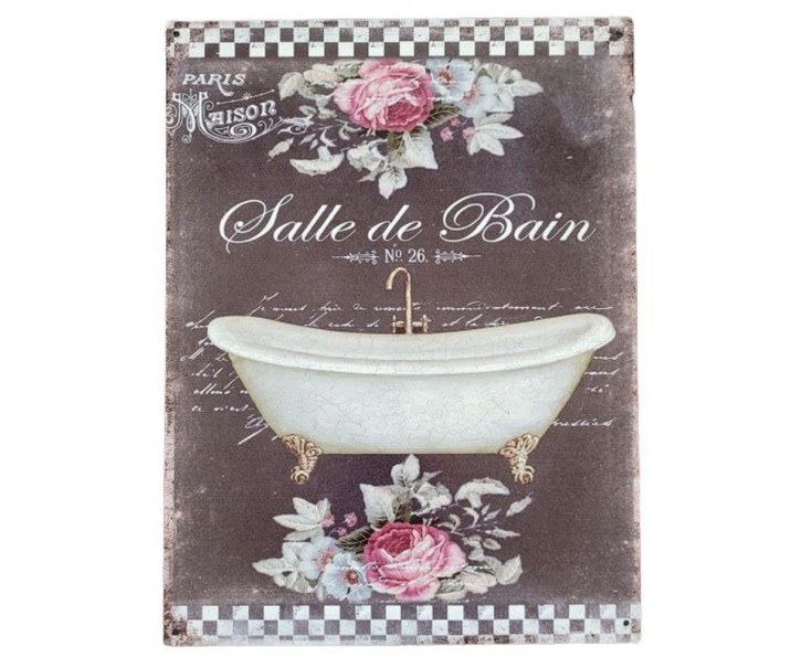 Černá nástěnná kovová cedule Salle de Bain - 25*33 cm Ostatn&iacute;