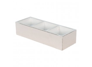 Bílý antik dřevěný dekorativní box se 3mi přihrádkami Silen - 33*12*7 cm