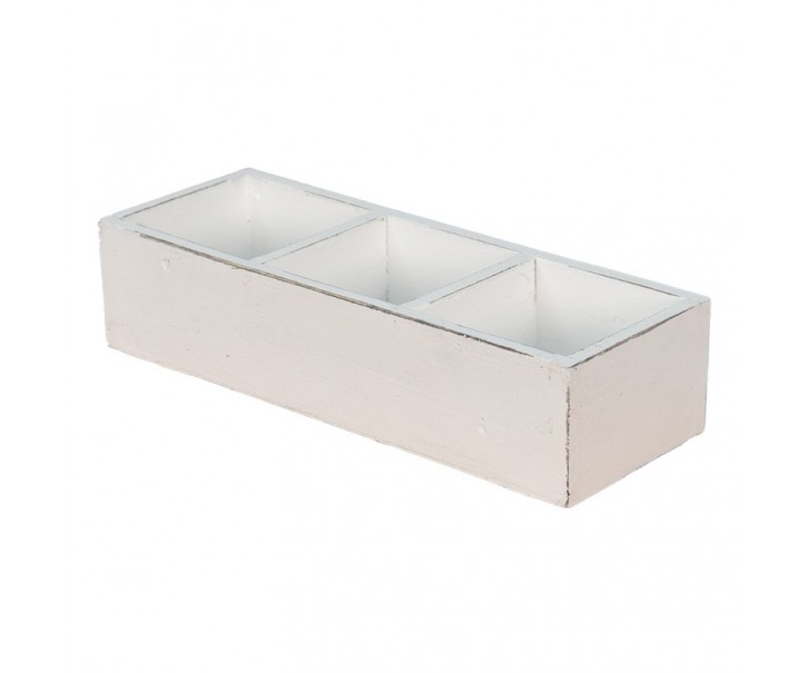Bílý antik dřevěný dekorativní box se 3mi přihrádkami - 33*12*7 cm Clayre & Eef