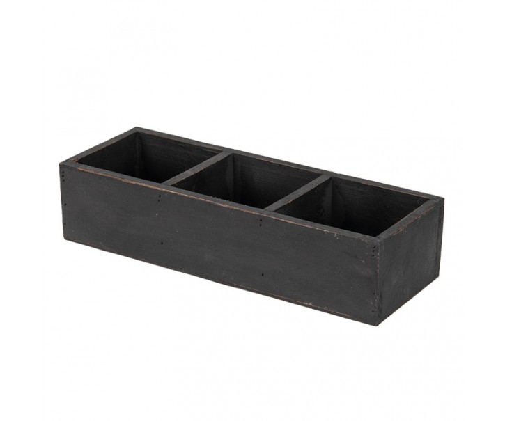 Černý antik dřevěný dekorativní box se 3mi přihrádkami Silen - 33*12*7 cm Clayre & Eef