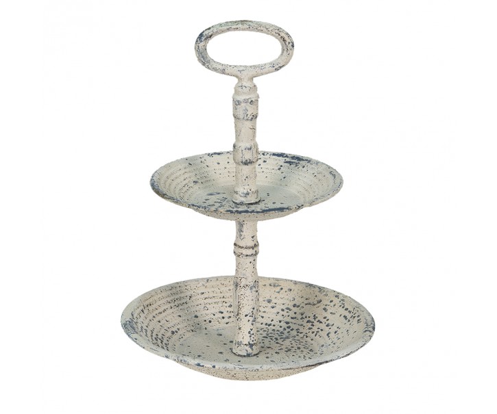 Béžový antik dvoupatrový kovový etažér Fun Antique - Ø 19*27 cm Clayre & Eef