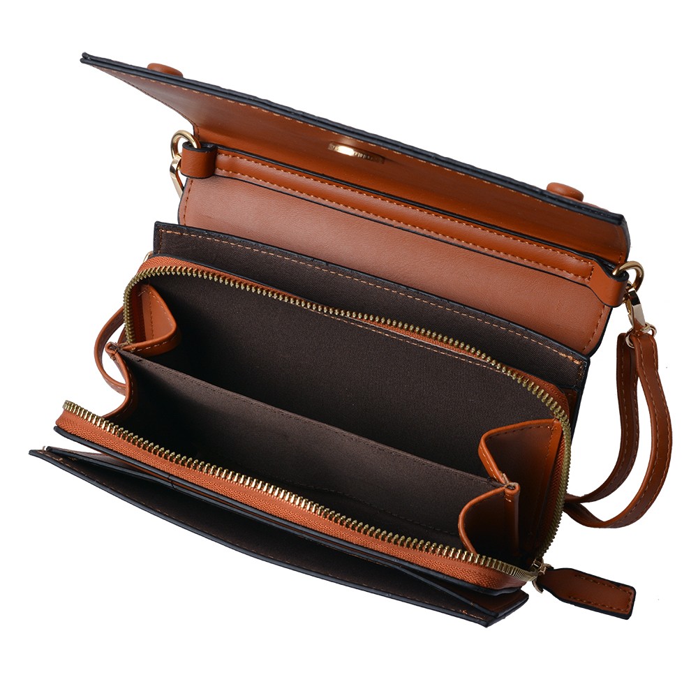 Hnědá elegantní peněženka a crossbody kabelka v jednom - 20*14 cm Clayre & Eef Hnědá elegantní peněženka a crossbody kabelka v jednom - 20*14 cm Clayre & Eef