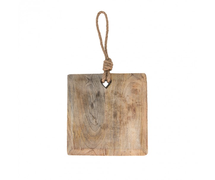 Hnědé dřevěné servírovací prkénko s provázkem - 20*20*2 cm Clayre & Eef