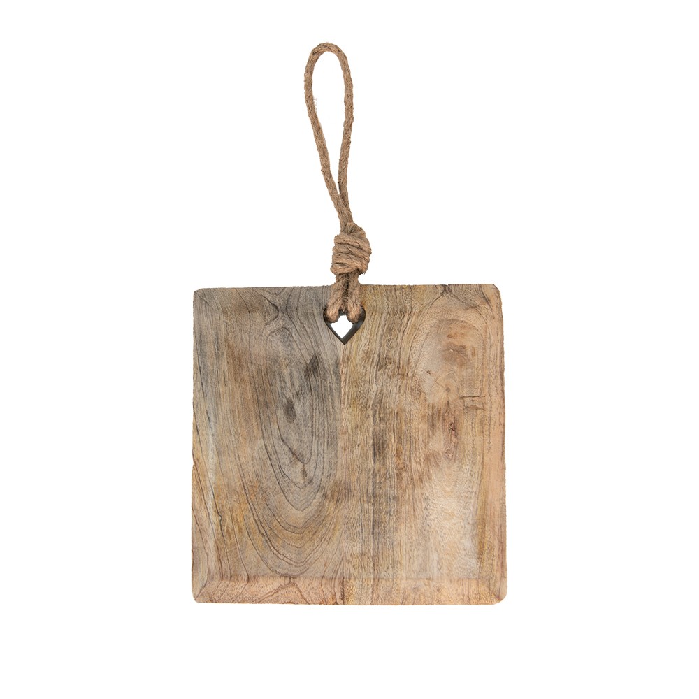 Hnědé dřevěné servírovací prkénko s provázkem - 20*20*2 cm