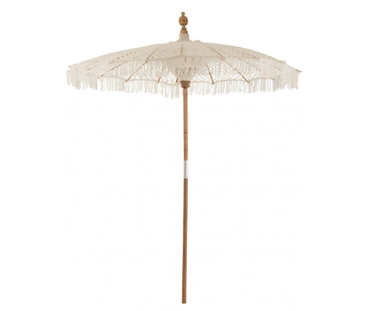 Přírodní drhaný slunečník s dřevěnou tyčí Macrame - ∅200*250 cm J-Line by Jolipa