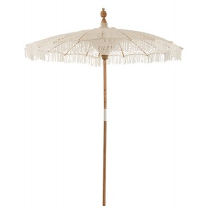 Přírodní drhaný slunečník s dřevěnou tyčí Macrame - ∅200*250 cm