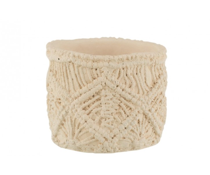 Béžový cementový květináč s drhaným vzorem Ibiza Macrame - Ø11*10 cm J-Line by Jolipa