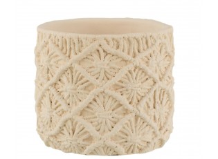 Béžový cementový květináč s drhaným vzorem Ibiza Macramé - Ø18*17 cm