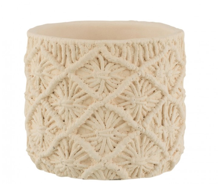 Béžový cementový květináč s drhaným vzorem Ibiza Macrame - Ø18*17 cm J-Line by Jolipa