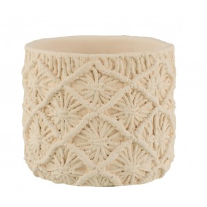 Béžový cementový květináč s drhaným vzorem Ibiza Macrame - Ø18*17 cm
