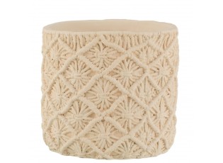 Béžový cementový květináč s drhaným vzorem Ibiza Macramé - Ø23*21 cm