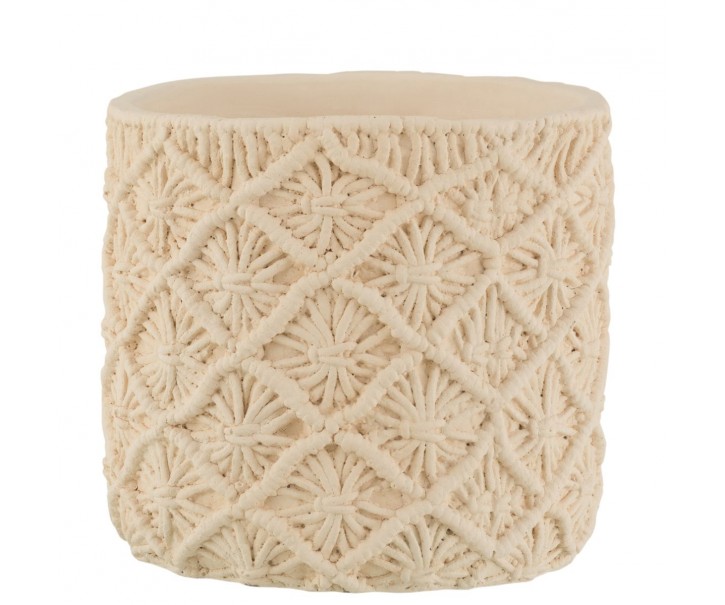 Béžový cementový květináč s drhaným vzorem Ibiza Macrame - Ø23*21 cm J-Line by Jolipa